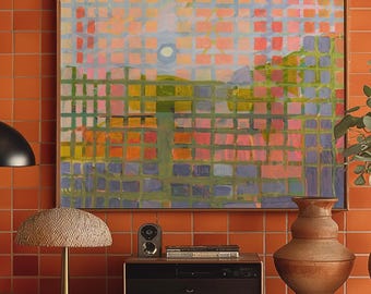 Midcentury Modern Desert Landscape Art Print: Retro Western Sunset
