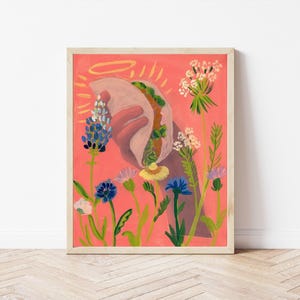 Colorful Taco Print: Austin Texas Art, Bluebonnet Wildflowers