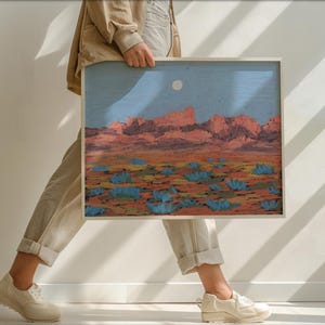 Pastel Art Print: Big Bend National Park Moon Sunset - Mid-Century Modern Western Cactus Poster image 4
