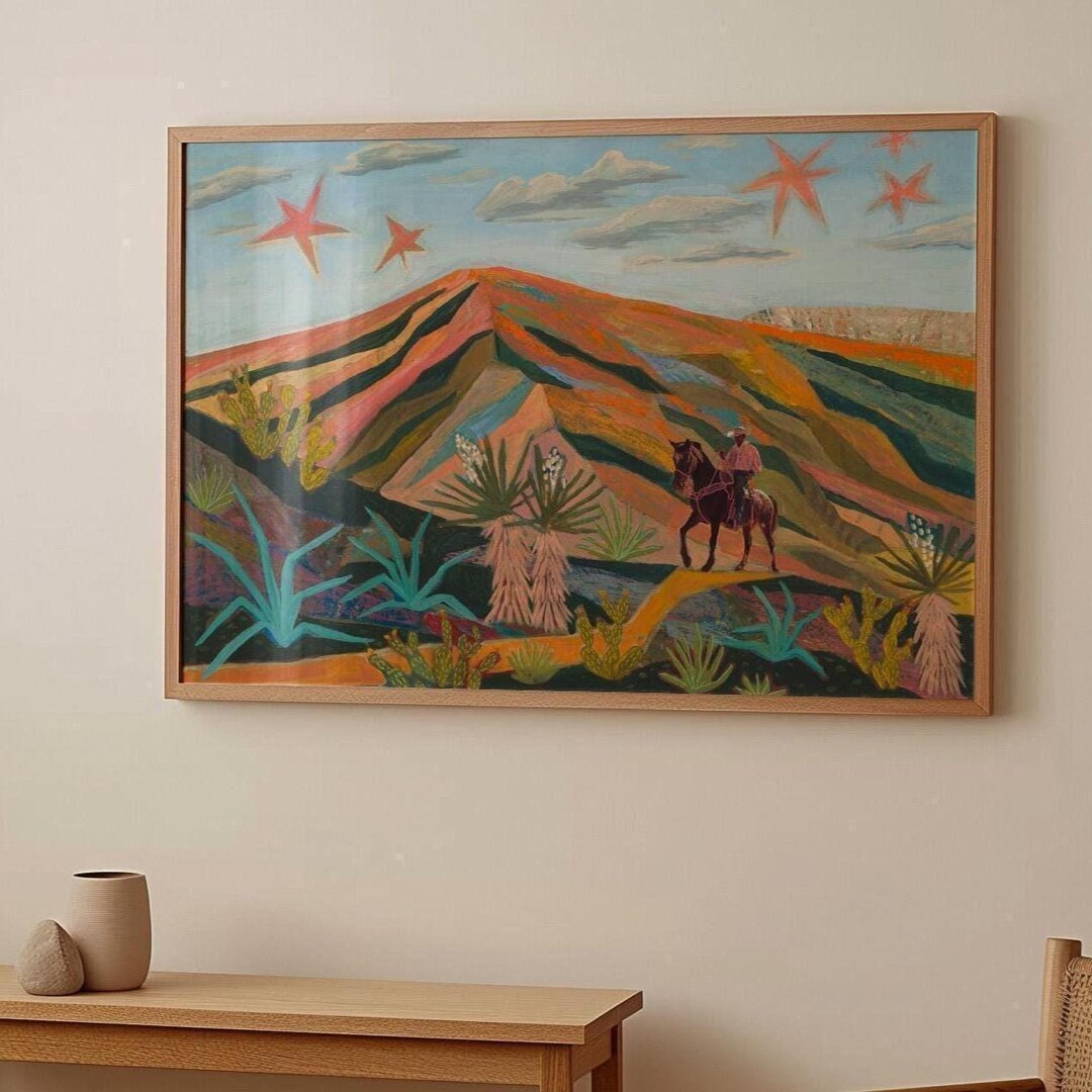 Cowboy Desert Painting: Mid-Century Modern Western Wall Art
