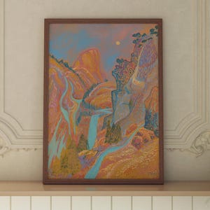 Impresión en tonos pastel del Parque Nacional de Yosemite / Póster de viaje de California / Paisaje rosa retro moderno de mediados de siglo / Arte natural de San Francisco
