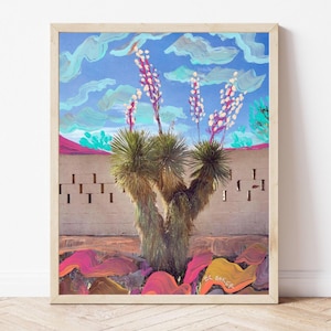 Western Texas Yucca Pflanze Druck | Vintage Mixed Media Poster | Botanische Kaktus Kunst | Midcentury Modernes Reise Dekor | Marfa Collage