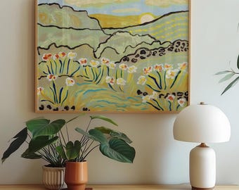Impressão de paisagem verde-clara: Arte de parede abstrata do Texas