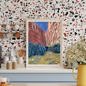 Santa Elena Canyon Mischtechnik Print | Bunte Collage Texas Reise Poster | Vintage Mid-Century Modern Big Bend Nationalpark Gemälde