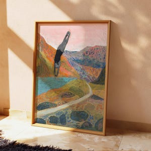 Midcentury Modern Swimming Diver Collage Print | Big Western America Poster | Large Modern Art Painting | Vintage Landscape Wall Artwork