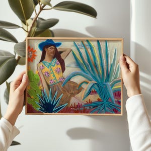 Midcentury Modern Western Cowgirl Druck, Vintage Plakat-Kunst, Texas Cowboy Dekor, Wüste Plakat, Retro Reise-Kaktus