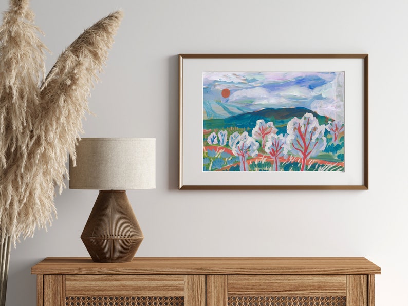 Abstract Mountain Landscape Colorful Nature Poster Vintage Midcentury Modern Print Texas California Wall Art Southwestern Decor image 3