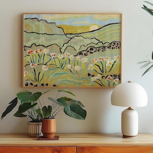 Light Green Landscape Print | Abstract Landscape Painting | Texas Abstract Wall Art | Neutral Wall Decor