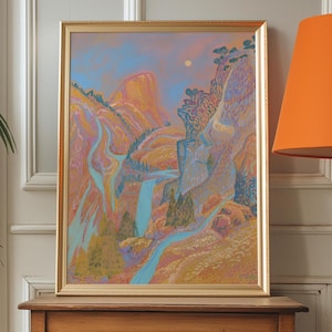 Pastel Yosemite Print: Vintage Mid-Century Modern California Travel Poster