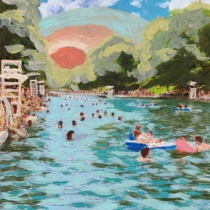 Austin Texas Art | Barton Springs Print | Austin Texas Poster | Swimming Pool Painting | Texas Landscape Wall Art Decor | Austin Poster