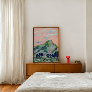 Colorful Mountain Print: Abstract Mid-Century Modern Landscape Art