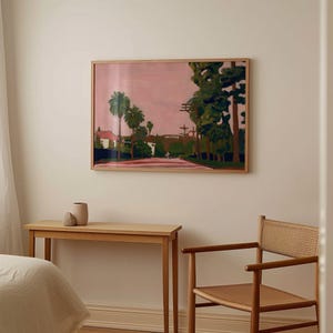 Hollywood Sign Print: Abstract Palm Trees, Retro LA Travel Poster