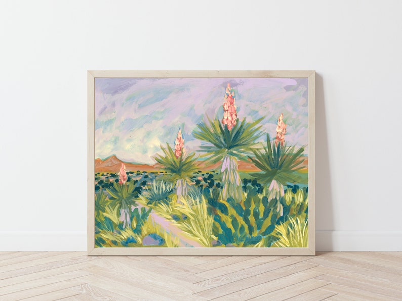 Western Yucca Botanical Print West Texas Travel Poster Big Bend National Park Alpine Marfa Wall Art Prickly Pear Cactus Painting image 3