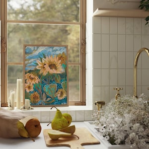 Sunflower Field Print: Vintage Botanical Art, Austin Texas Travel Poster