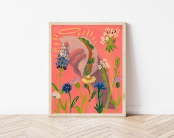 Colorful Taco Print | Austin Texas Wall Art | Hill Country Wildflowers | Bluebonnet Painting | Texas Gift | Austin Foodie Kitchen Decor
