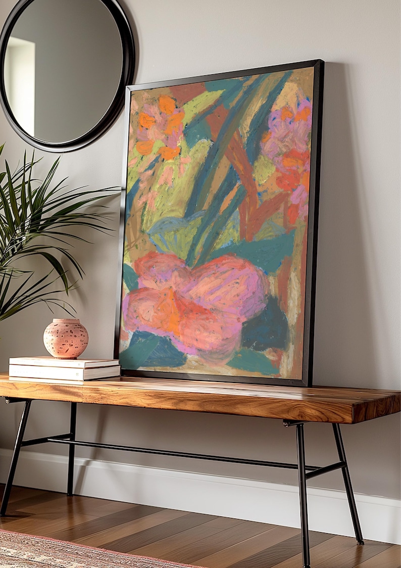 Oil Pastel Flower Giclee Print: Modern Boho Floral Wall Art image 4