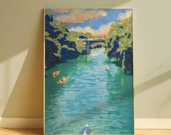 Barton Creek Art Print | Austin Barton Springs Poster | Texas Travel Wall Art | Swimming Kayak River Gift | Zilker Park