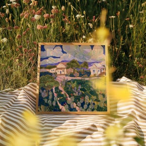 Texas Hill Country Cottage Gemälde | Vintage Austin Kunst | Bunter Kaktus Natur Poster | Blumen Print | Südwestlichen Dekor