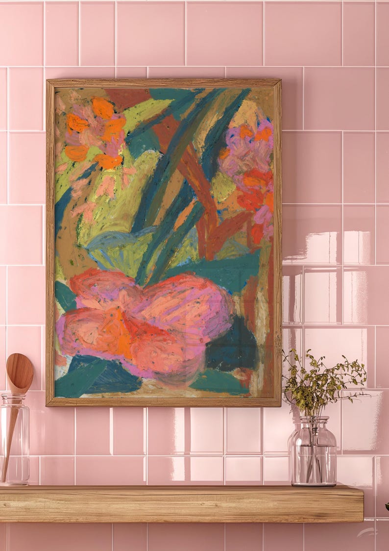 Oil Pastel Flower Giclee Print: Modern Boho Floral Wall Art image 5