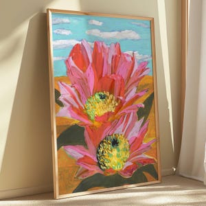 Lámina artística de flor de cactus rosa: Decoración vintage del Oeste