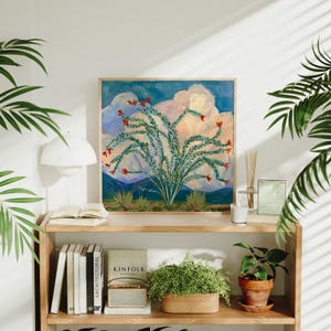 Ocotillo Big Bend Nationalpark Poster | Wüstenlandschaft in West Texas | Vintage Reise | Midcentury Modern | Wolken-Agave-botanischer Kaktus