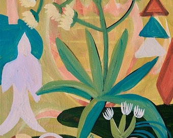 Impresión de plantas del siglo / Arte abstracto de la pared del desierto / Decoración del suroeste / Pintura de palomas de cactus / Cartel botánico suculento / Paisaje de Matisse