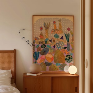 Midcentury moderne bunte rosa Rockcollage | Western Wüste Wand Kunst Dekor | Kaktus Landschaft Wandkunst | Texas Arizona Kalifornien Reise