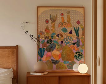 Midcentury Modern Colorful Pink Rock Collage | Western Desert Wall Art Decor | Cactus Landscape Wall Art | Texas Arizona California Travel