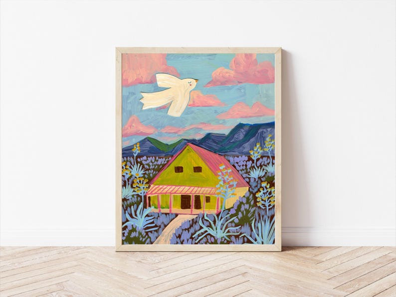 Peaceful Desert Dove Print | Texas Cactus Art | Poster | wood frame
