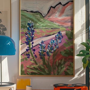 Impresión artística de Bluebonnets / Póster de viaje de Texas / Flores silvestres de Austin, Texas / Decoración de naturaleza abstracta / Pintura del Parque Nacional Big Bend