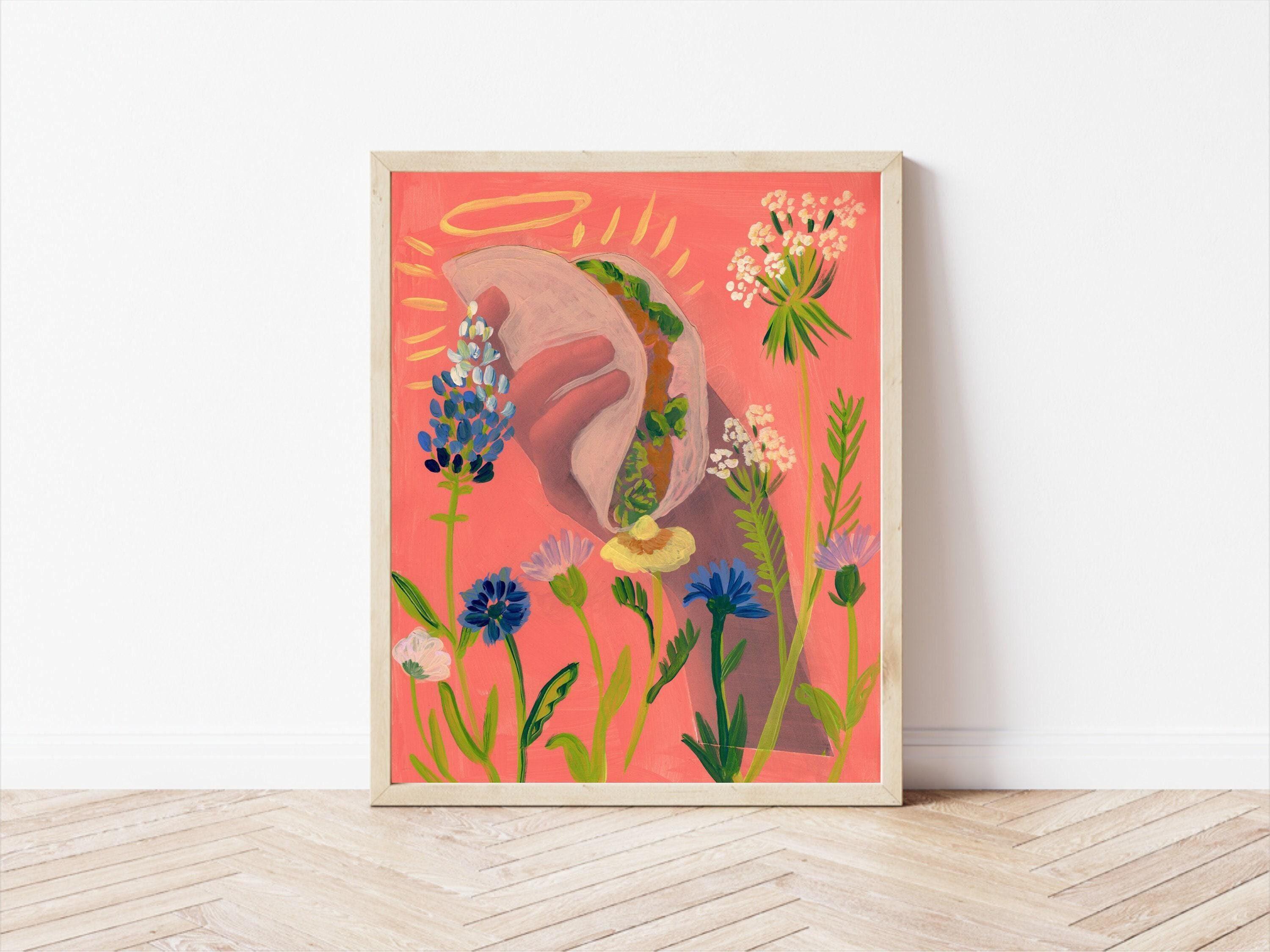 Colorful Taco Print: Austin Texas Art, Bluebonnet Wildflowers