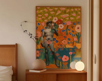 David Statue California Poppy Print: Mid-Century Modern Travel Art