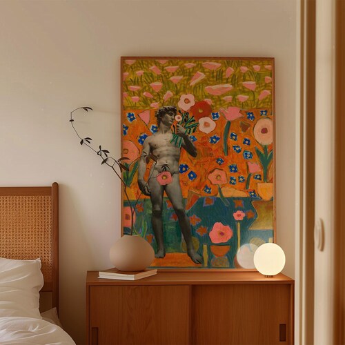 David Statue California Poppy Print: Mid-Century Modern Travel Art