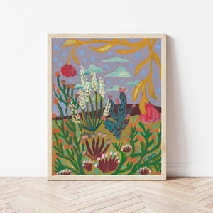Wüsten Botanischer Druck | West Texas Kaktus Yucca Agave Rosen | Vintage Retro Wand Kunst | Marfa Reise Dekor | Big Bend Nationalpark Poster