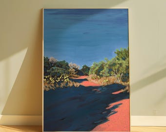 Impresión de San Marcos, Texas: Arte de paisajes rústicos de la región montañosa.