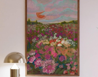 California Flower Farm Print: Vintage Botanical Landscape Art