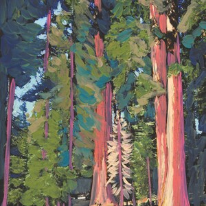 Redwood National Park Travel Poster | Abstract California Print | Sequoia Forest Park Decor | Vintage Midcentury Tree Wall Art Painting