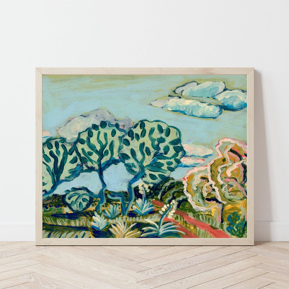 Texas Hill Country Print: Vintage Ranch, Cactus & Live Oak - Mid-century Modern Wall Art - Etsy