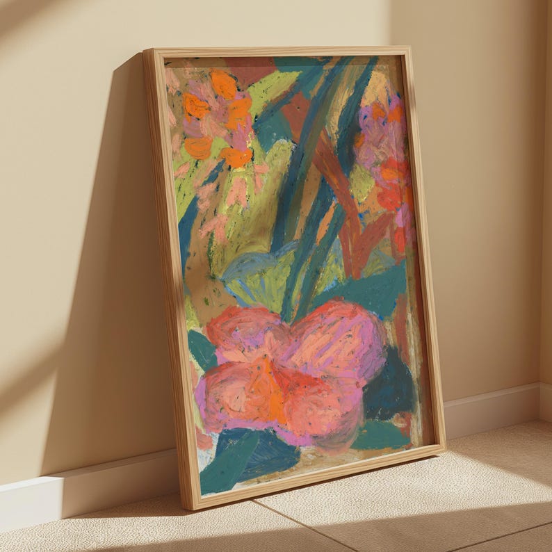 Oil Pastel Flower Giclee Print: Modern Boho Floral Wall Art image 2