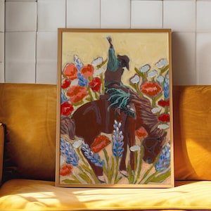 Bucking Bronco Cowboy Art Print: Retro Texas Rodeo Poster