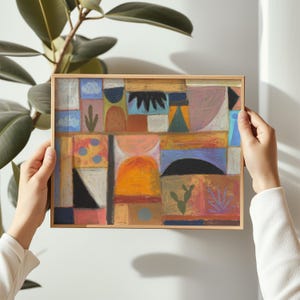 Wüsten Collage Vintage Kunst Poster | Midcentury modernes Zuhause | Großer Western-Druck | Big Walls Kaktus Cowboy Cowgirl Texas Gemälde