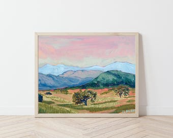 California Mountain Landscape Print: Vintage Sonoma Napa Valley Travel Poster