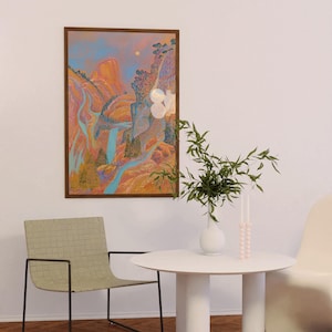 Pastel Yosemite Print: Vintage Mid-Century Modern California Travel Poster