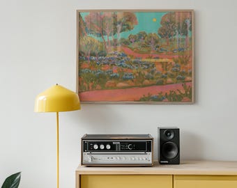 Texas Bluebonnet Cactus Print: Austin Botanical Wall Art