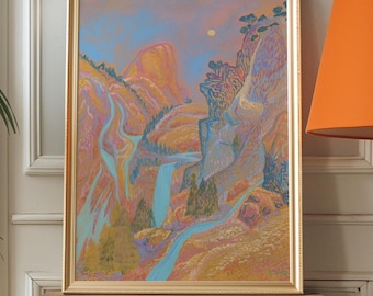 Pastel Yosemite Print: Vintage Mid-Century Modern California Travel Poster
