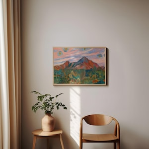 Desert Sunset Cactus Print: Mid-Century Modern Western Landscape