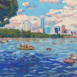 Lady Bird Lake Print | Wall Art Austin TX | Texas Decor | Barton Springs Print | Austin Texas Painting | Barton Creek | Swimming Poster