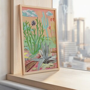 Midcentury moderne Wüstenlandschaft Poster | Saguaro Kaktus Arizona Poster | Western Reise Wand Kunst | Vintage bunte Collage | Wilder Westen