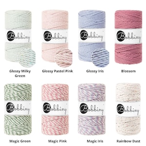3mm 3-lagige Makramee Schnur / 100 Meter / Mehrere Farben / Premium Baumwolle / 100% Recycelte Baumwolle / Fiber Art / DIY / Umweltfreundlich / Bobbiny