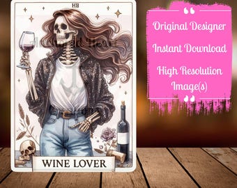 Carta dei Tarocchi dell'Amante del Vino PNG: Arte Digitale Stravagante (300 DPI)